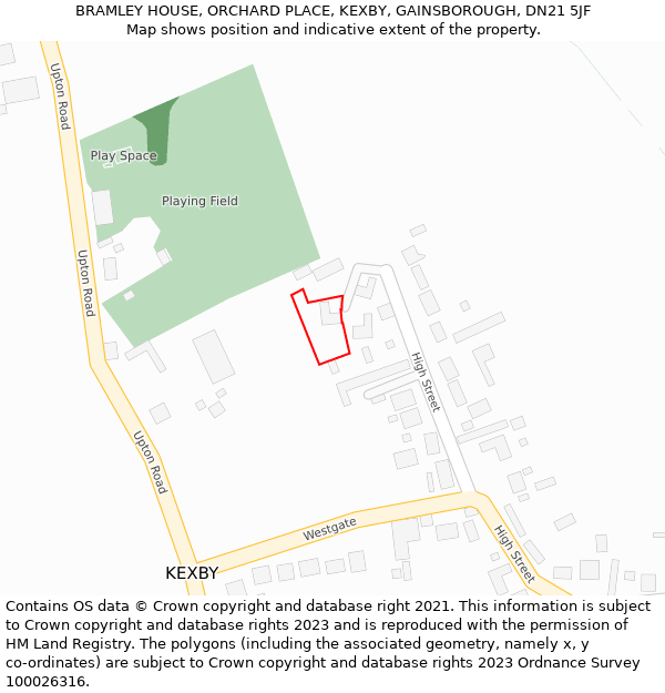 BRAMLEY HOUSE, ORCHARD PLACE, KEXBY, GAINSBOROUGH, DN21 5JF: Location map and indicative extent of plot