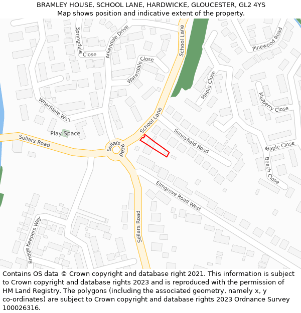 BRAMLEY HOUSE, SCHOOL LANE, HARDWICKE, GLOUCESTER, GL2 4YS: Location map and indicative extent of plot