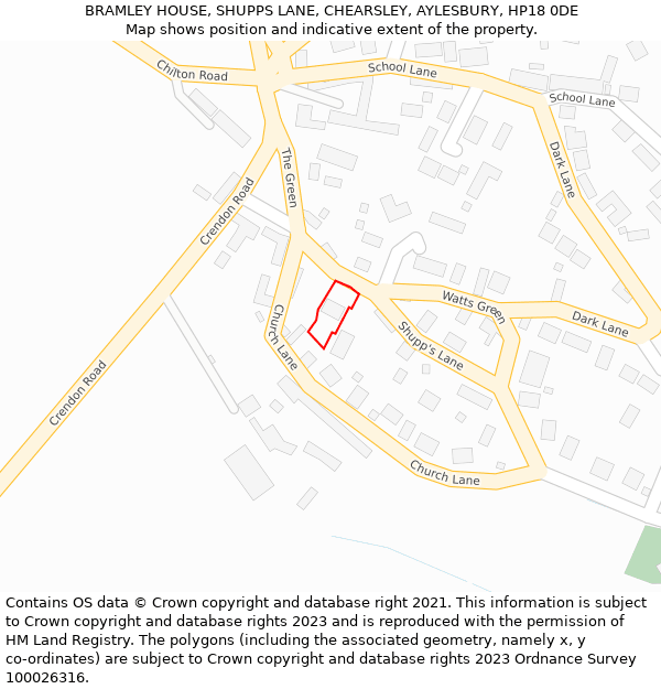 BRAMLEY HOUSE, SHUPPS LANE, CHEARSLEY, AYLESBURY, HP18 0DE: Location map and indicative extent of plot