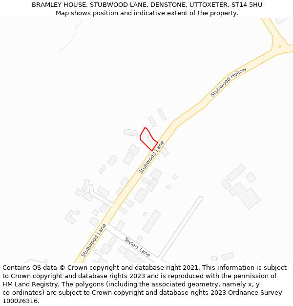 BRAMLEY HOUSE, STUBWOOD LANE, DENSTONE, UTTOXETER, ST14 5HU: Location map and indicative extent of plot