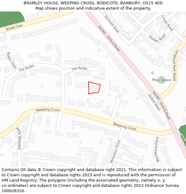 BRAMLEY HOUSE, WEEPING CROSS, BODICOTE, BANBURY, OX15 4ED: Location map and indicative extent of plot