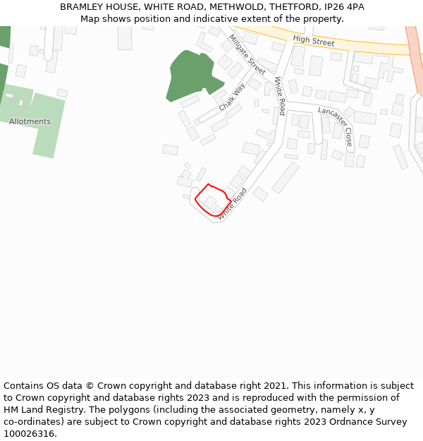BRAMLEY HOUSE, WHITE ROAD, METHWOLD, THETFORD, IP26 4PA: Location map and indicative extent of plot
