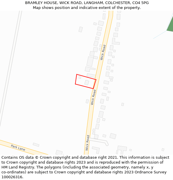 BRAMLEY HOUSE, WICK ROAD, LANGHAM, COLCHESTER, CO4 5PG: Location map and indicative extent of plot