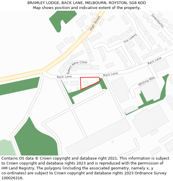 BRAMLEY LODGE, BACK LANE, MELBOURN, ROYSTON, SG8 6DD: Location map and indicative extent of plot