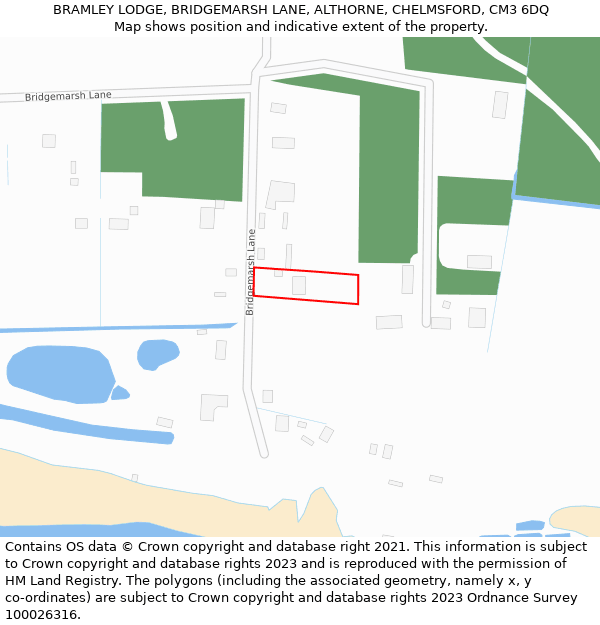 BRAMLEY LODGE, BRIDGEMARSH LANE, ALTHORNE, CHELMSFORD, CM3 6DQ: Location map and indicative extent of plot