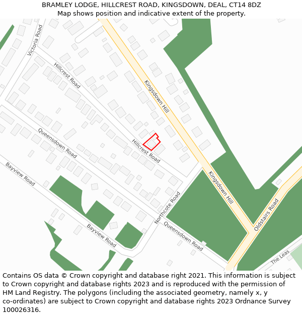 BRAMLEY LODGE, HILLCREST ROAD, KINGSDOWN, DEAL, CT14 8DZ: Location map and indicative extent of plot