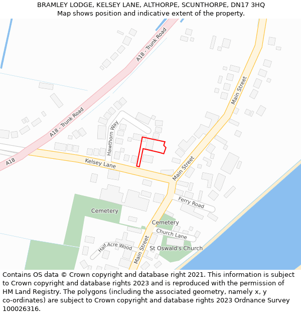 BRAMLEY LODGE, KELSEY LANE, ALTHORPE, SCUNTHORPE, DN17 3HQ: Location map and indicative extent of plot