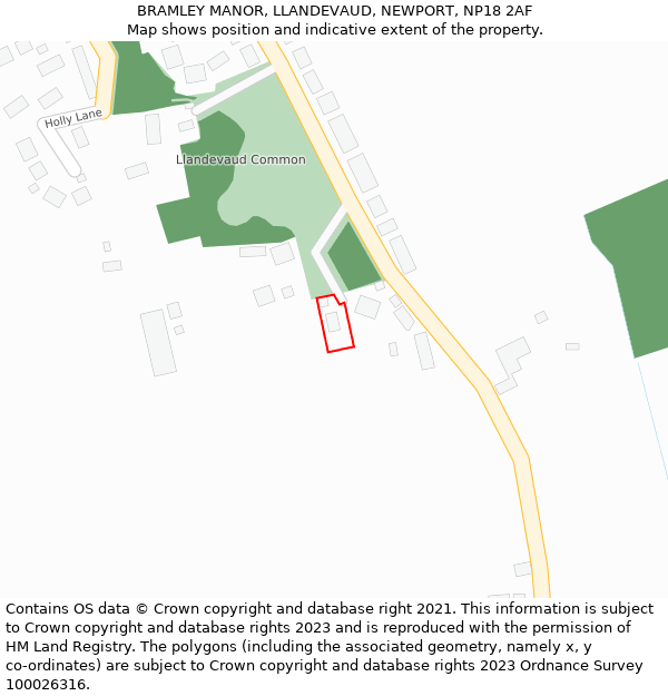 BRAMLEY MANOR, LLANDEVAUD, NEWPORT, NP18 2AF: Location map and indicative extent of plot