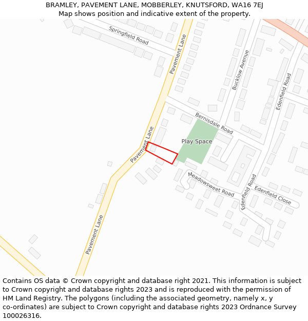 BRAMLEY, PAVEMENT LANE, MOBBERLEY, KNUTSFORD, WA16 7EJ: Location map and indicative extent of plot