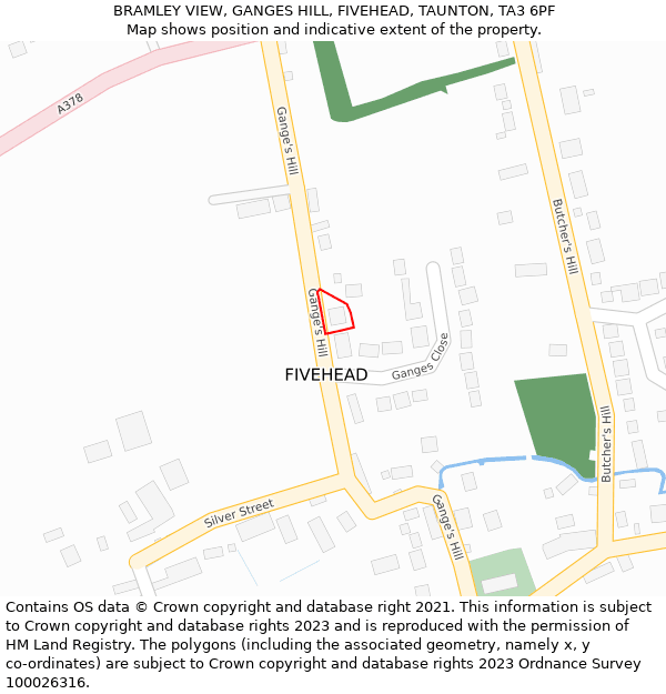 BRAMLEY VIEW, GANGES HILL, FIVEHEAD, TAUNTON, TA3 6PF: Location map and indicative extent of plot