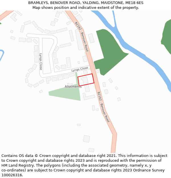 BRAMLEYS, BENOVER ROAD, YALDING, MAIDSTONE, ME18 6ES: Location map and indicative extent of plot