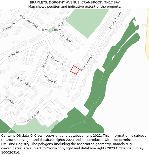 BRAMLEYS, DOROTHY AVENUE, CRANBROOK, TN17 3AY: Location map and indicative extent of plot