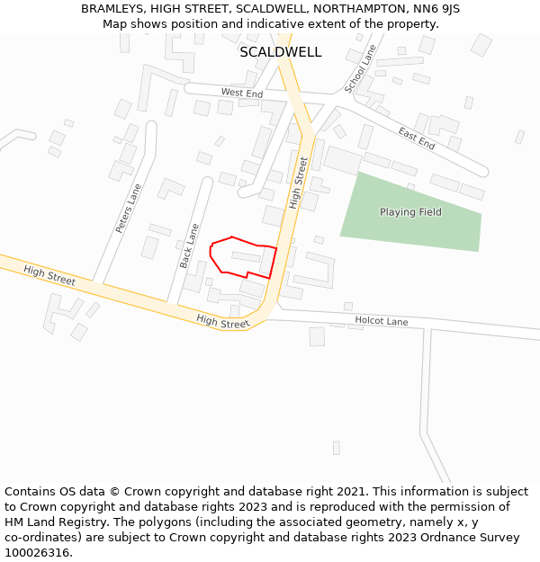 BRAMLEYS, HIGH STREET, SCALDWELL, NORTHAMPTON, NN6 9JS: Location map and indicative extent of plot