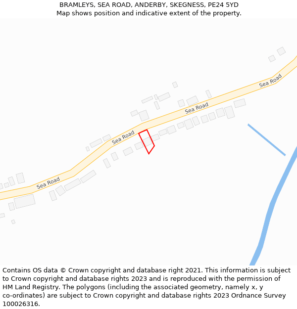 BRAMLEYS, SEA ROAD, ANDERBY, SKEGNESS, PE24 5YD: Location map and indicative extent of plot