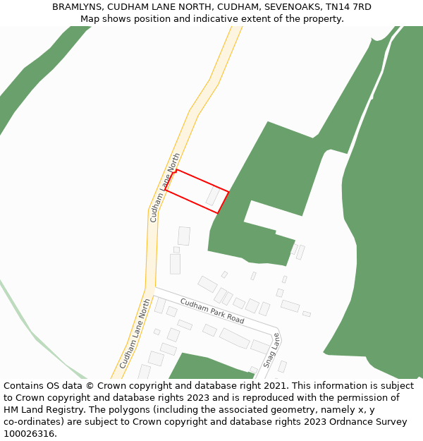 BRAMLYNS, CUDHAM LANE NORTH, CUDHAM, SEVENOAKS, TN14 7RD: Location map and indicative extent of plot