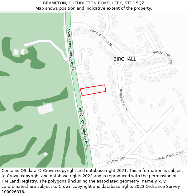 BRAMPTON, CHEDDLETON ROAD, LEEK, ST13 5QZ: Location map and indicative extent of plot