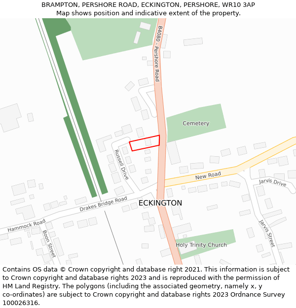 BRAMPTON, PERSHORE ROAD, ECKINGTON, PERSHORE, WR10 3AP: Location map and indicative extent of plot