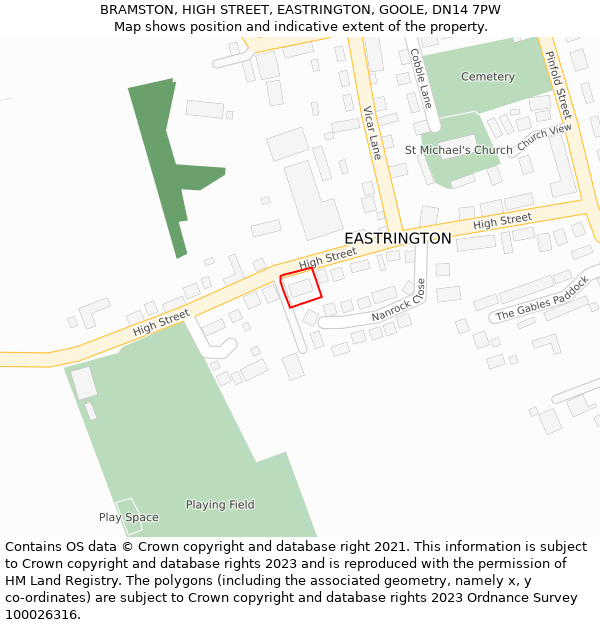 BRAMSTON, HIGH STREET, EASTRINGTON, GOOLE, DN14 7PW: Location map and indicative extent of plot