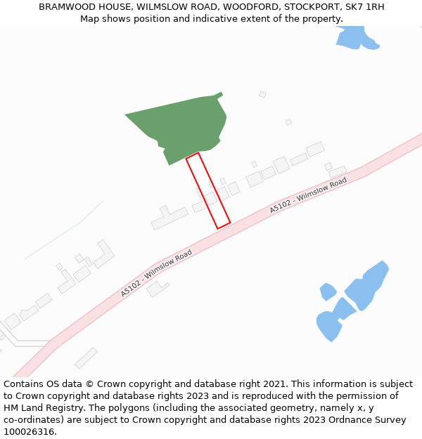 BRAMWOOD HOUSE, WILMSLOW ROAD, WOODFORD, STOCKPORT, SK7 1RH: Location map and indicative extent of plot