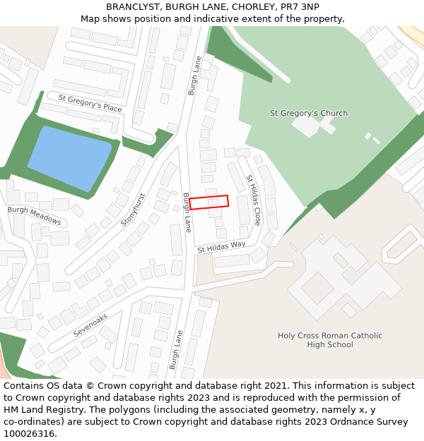 BRANCLYST, BURGH LANE, CHORLEY, PR7 3NP: Location map and indicative extent of plot