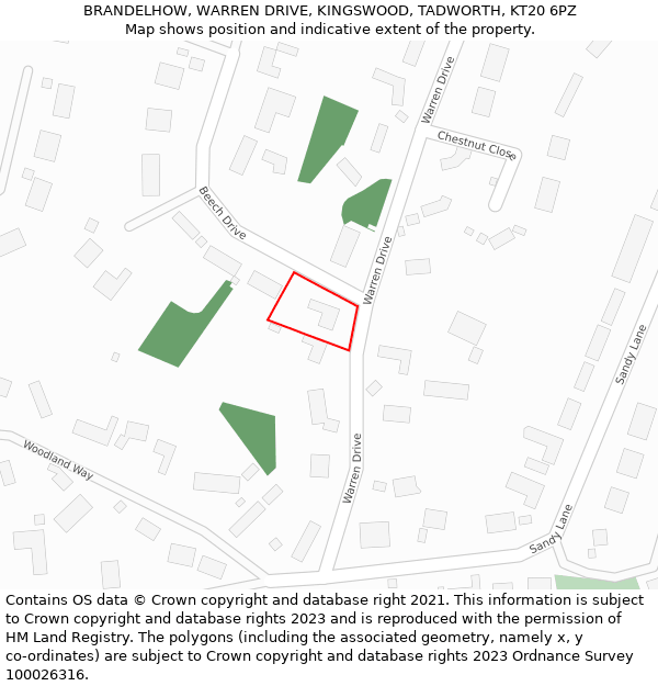 BRANDELHOW, WARREN DRIVE, KINGSWOOD, TADWORTH, KT20 6PZ: Location map and indicative extent of plot