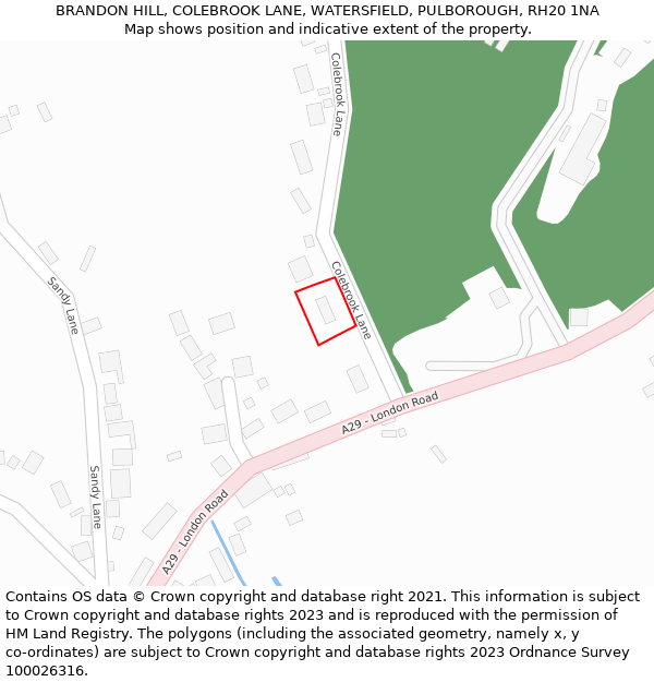 BRANDON HILL, COLEBROOK LANE, WATERSFIELD, PULBOROUGH, RH20 1NA: Location map and indicative extent of plot