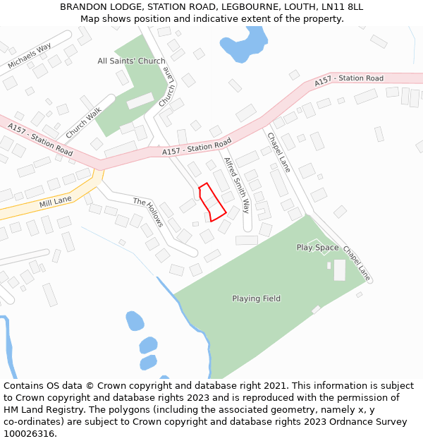 BRANDON LODGE, STATION ROAD, LEGBOURNE, LOUTH, LN11 8LL: Location map and indicative extent of plot