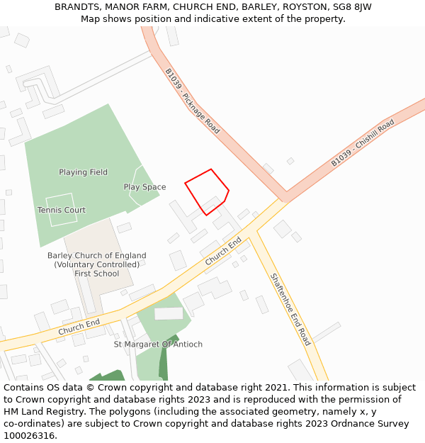 BRANDTS, MANOR FARM, CHURCH END, BARLEY, ROYSTON, SG8 8JW: Location map and indicative extent of plot