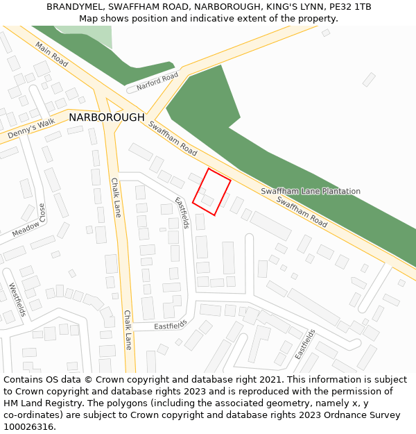 BRANDYMEL, SWAFFHAM ROAD, NARBOROUGH, KING'S LYNN, PE32 1TB: Location map and indicative extent of plot