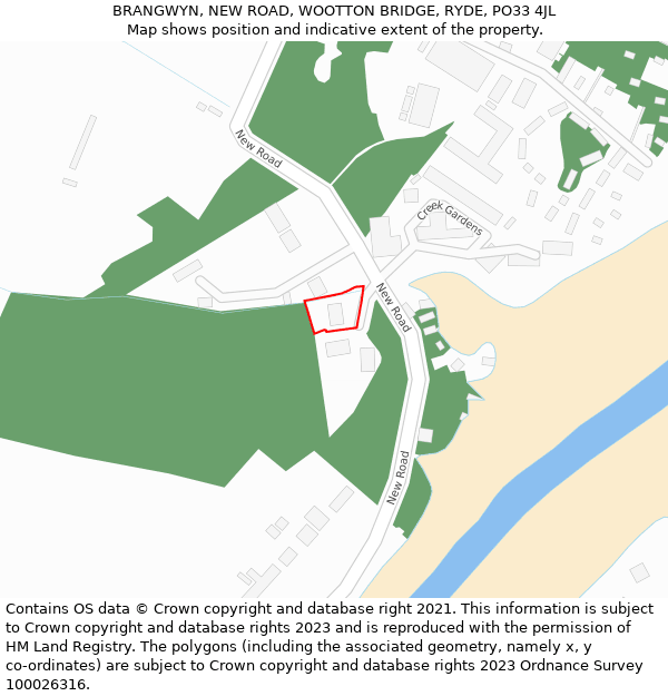 BRANGWYN, NEW ROAD, WOOTTON BRIDGE, RYDE, PO33 4JL: Location map and indicative extent of plot