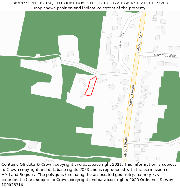 BRANKSOME HOUSE, FELCOURT ROAD, FELCOURT, EAST GRINSTEAD, RH19 2LD: Location map and indicative extent of plot