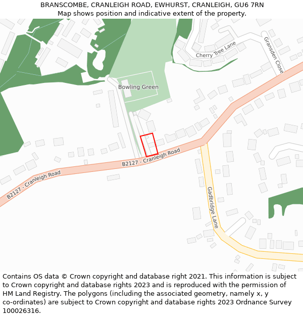 BRANSCOMBE, CRANLEIGH ROAD, EWHURST, CRANLEIGH, GU6 7RN: Location map and indicative extent of plot