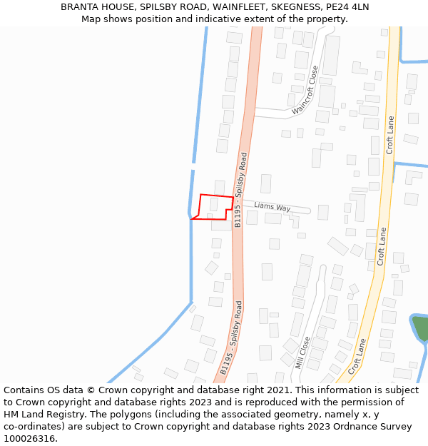 BRANTA HOUSE, SPILSBY ROAD, WAINFLEET, SKEGNESS, PE24 4LN: Location map and indicative extent of plot