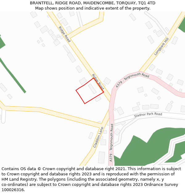 BRANTFELL, RIDGE ROAD, MAIDENCOMBE, TORQUAY, TQ1 4TD: Location map and indicative extent of plot