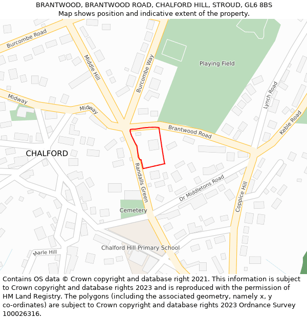 BRANTWOOD, BRANTWOOD ROAD, CHALFORD HILL, STROUD, GL6 8BS: Location map and indicative extent of plot