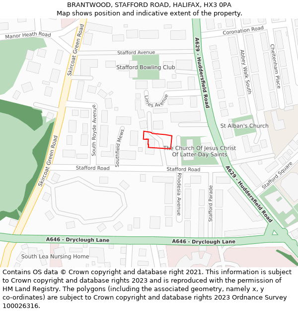 BRANTWOOD, STAFFORD ROAD, HALIFAX, HX3 0PA: Location map and indicative extent of plot