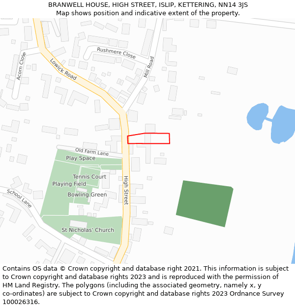 BRANWELL HOUSE, HIGH STREET, ISLIP, KETTERING, NN14 3JS: Location map and indicative extent of plot