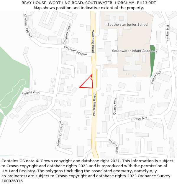 BRAY HOUSE, WORTHING ROAD, SOUTHWATER, HORSHAM, RH13 9DT: Location map and indicative extent of plot