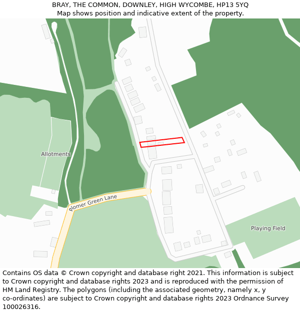 BRAY, THE COMMON, DOWNLEY, HIGH WYCOMBE, HP13 5YQ: Location map and indicative extent of plot