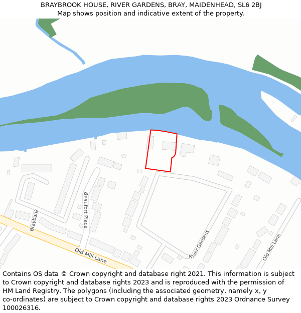 BRAYBROOK HOUSE, RIVER GARDENS, BRAY, MAIDENHEAD, SL6 2BJ: Location map and indicative extent of plot