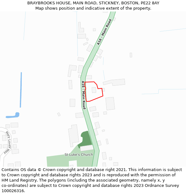 BRAYBROOKS HOUSE, MAIN ROAD, STICKNEY, BOSTON, PE22 8AY: Location map and indicative extent of plot