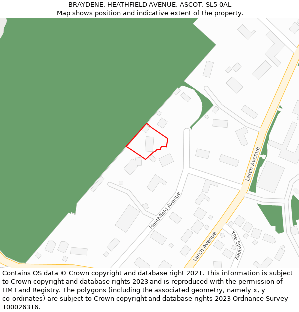 BRAYDENE, HEATHFIELD AVENUE, ASCOT, SL5 0AL: Location map and indicative extent of plot