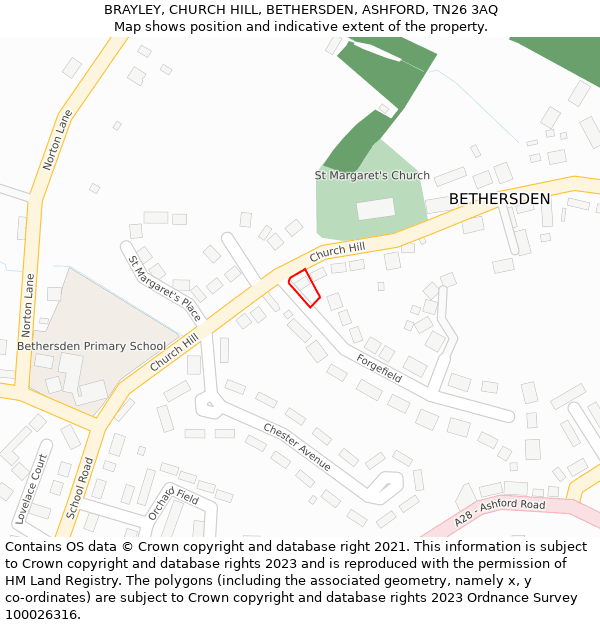 BRAYLEY, CHURCH HILL, BETHERSDEN, ASHFORD, TN26 3AQ: Location map and indicative extent of plot