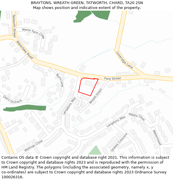 BRAYTONS, WREATH GREEN, TATWORTH, CHARD, TA20 2SN: Location map and indicative extent of plot