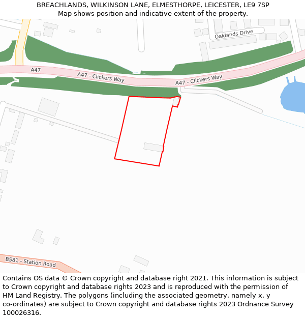 BREACHLANDS, WILKINSON LANE, ELMESTHORPE, LEICESTER, LE9 7SP: Location map and indicative extent of plot