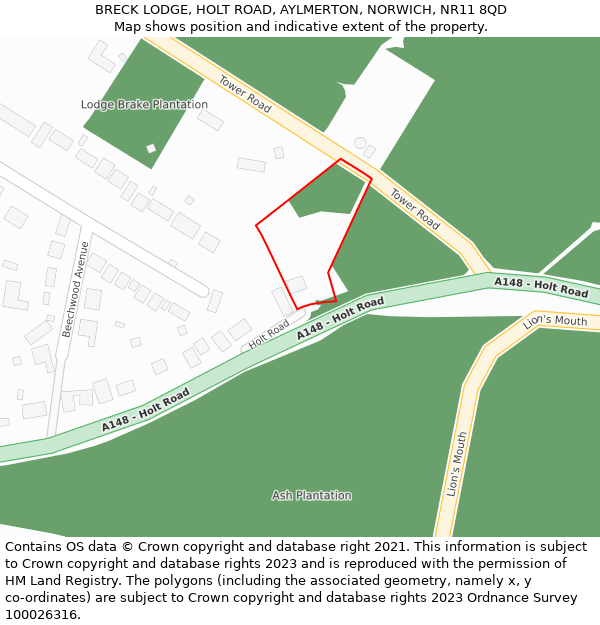 BRECK LODGE, HOLT ROAD, AYLMERTON, NORWICH, NR11 8QD: Location map and indicative extent of plot