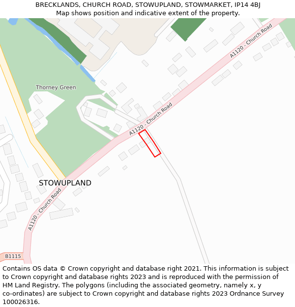 BRECKLANDS, CHURCH ROAD, STOWUPLAND, STOWMARKET, IP14 4BJ: Location map and indicative extent of plot