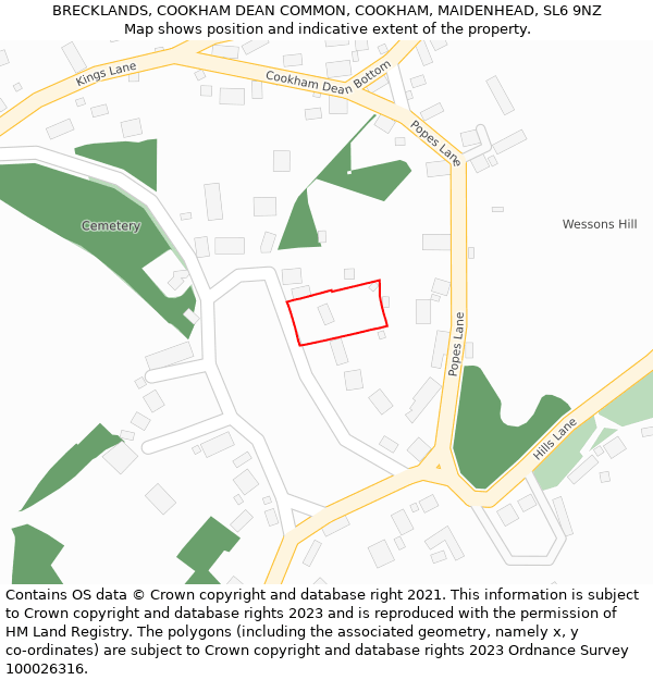 BRECKLANDS, COOKHAM DEAN COMMON, COOKHAM, MAIDENHEAD, SL6 9NZ: Location map and indicative extent of plot