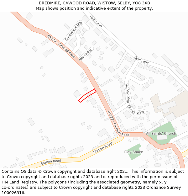 BREDMIRE, CAWOOD ROAD, WISTOW, SELBY, YO8 3XB: Location map and indicative extent of plot