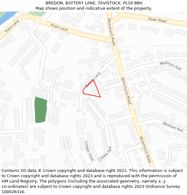 BREDON, BATTERY LANE, TAVISTOCK, PL19 9BH: Location map and indicative extent of plot